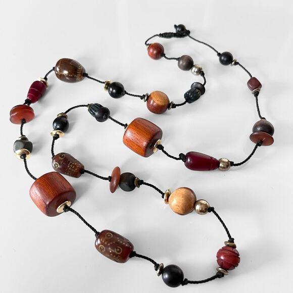 Wood Bead Hand Knotted Cord Necklace - Picture 5 of 5